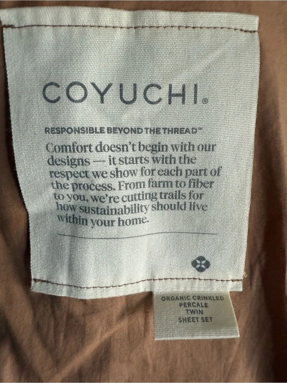 NWT Coyuchi 100% Organic Cotton Crinkled Percale Cooling Sheet Set Ginger (Twin)